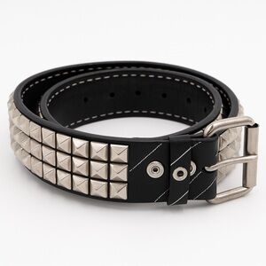 Vintage Unisex Biker Silver Studded Leather Belt  XL 41” length Rockabilly